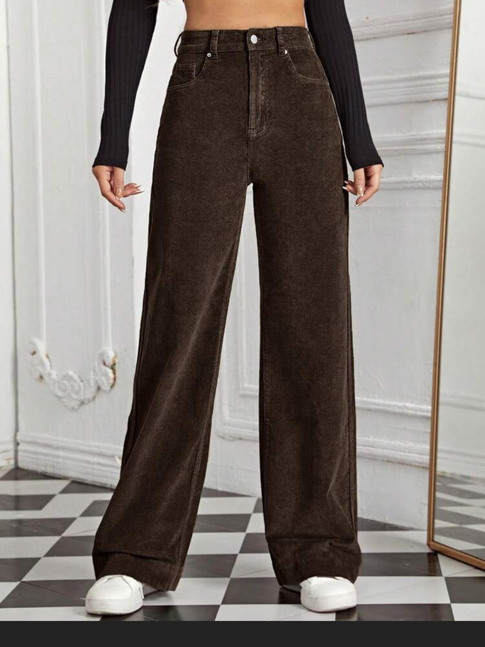 Dark Brown High-Rise Wide Leg Corduroy Pants